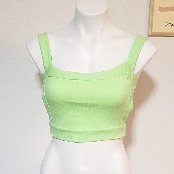 Urban Outfitters New lime Izzy square neck open back ribbed crop tank size S - Picture 11 of 13